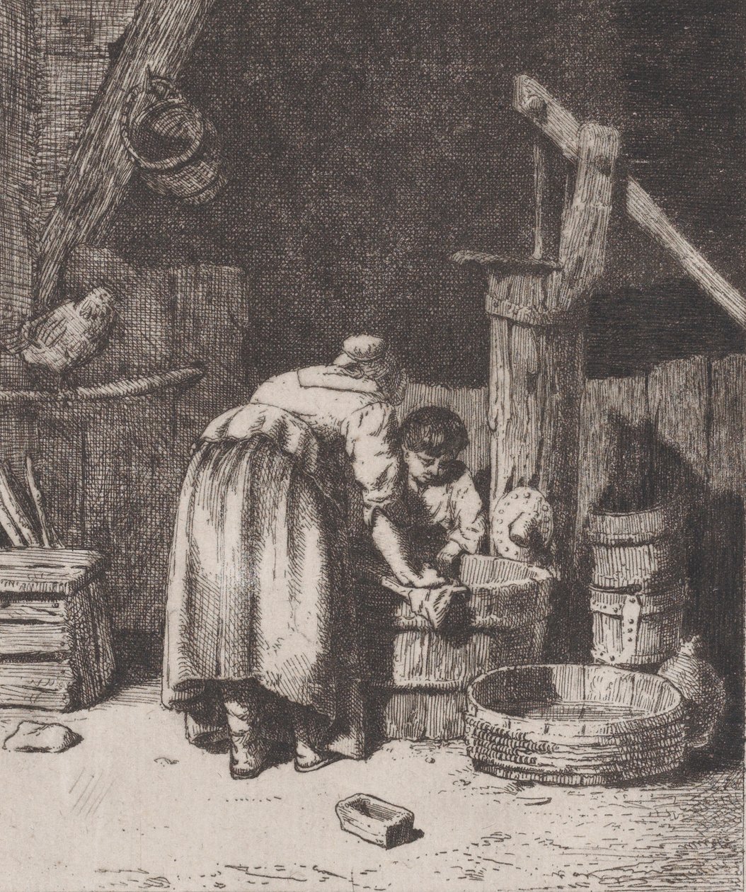 女性の洗濯、カリフォルニア。 1845-50。 作： チャールズ・エミール・ジャック