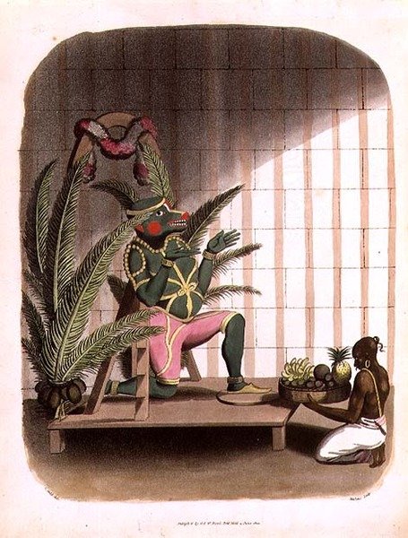 ハヌマーン、トーマス・メドランド（1755-1823）が彫った「Oriental Drawings」のプレート31、パブ。1803年（アクアチント）。 作： チャールズエミリウス（後）ゴールド