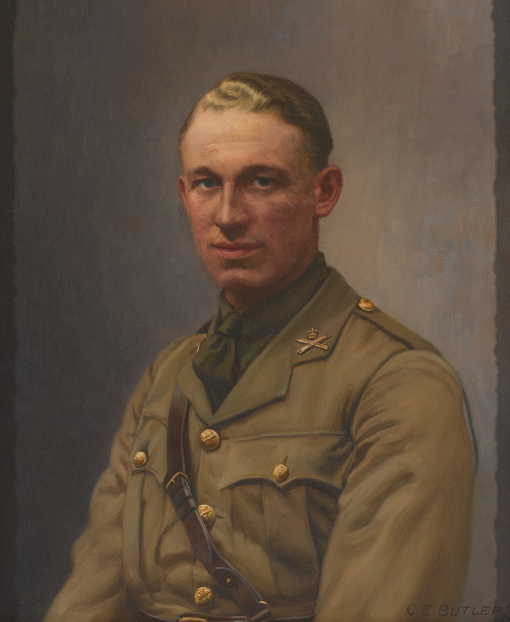 1917年頃、ALボビー中尉、機関銃兵団とミドルセックス連隊 作： チャールズアーネストバトラー