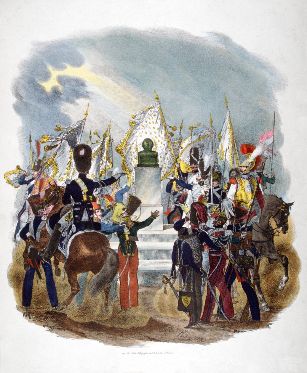 異なるフランス軍の制服と連隊、1823年。 作： チャールズエティエンヌピエールモット