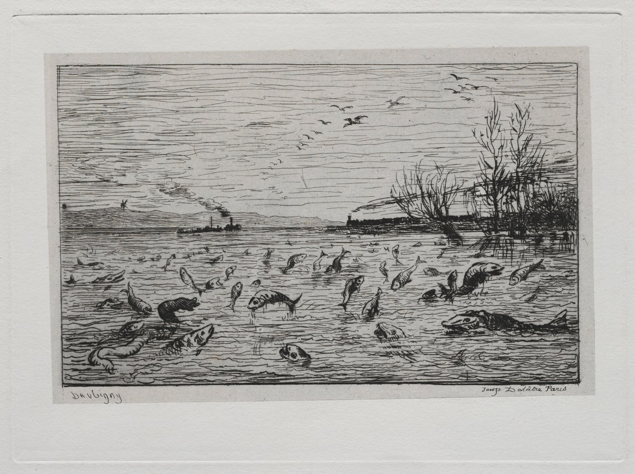 ボートの旅：キャビンボーイの出発時の魚の喜び、魚、1861年。 作： チャールズ・フランソワ・ドービニー