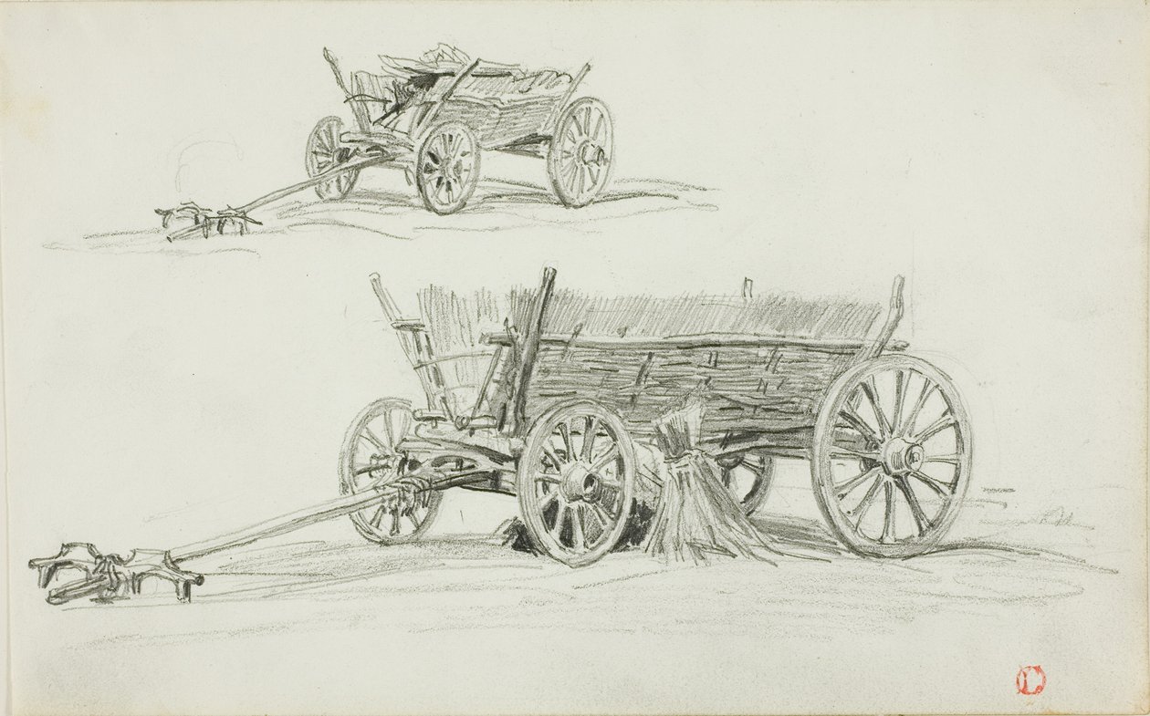 牛車の 2 つのスケッチ 作： チャールズ・フランソワ・ドービニー