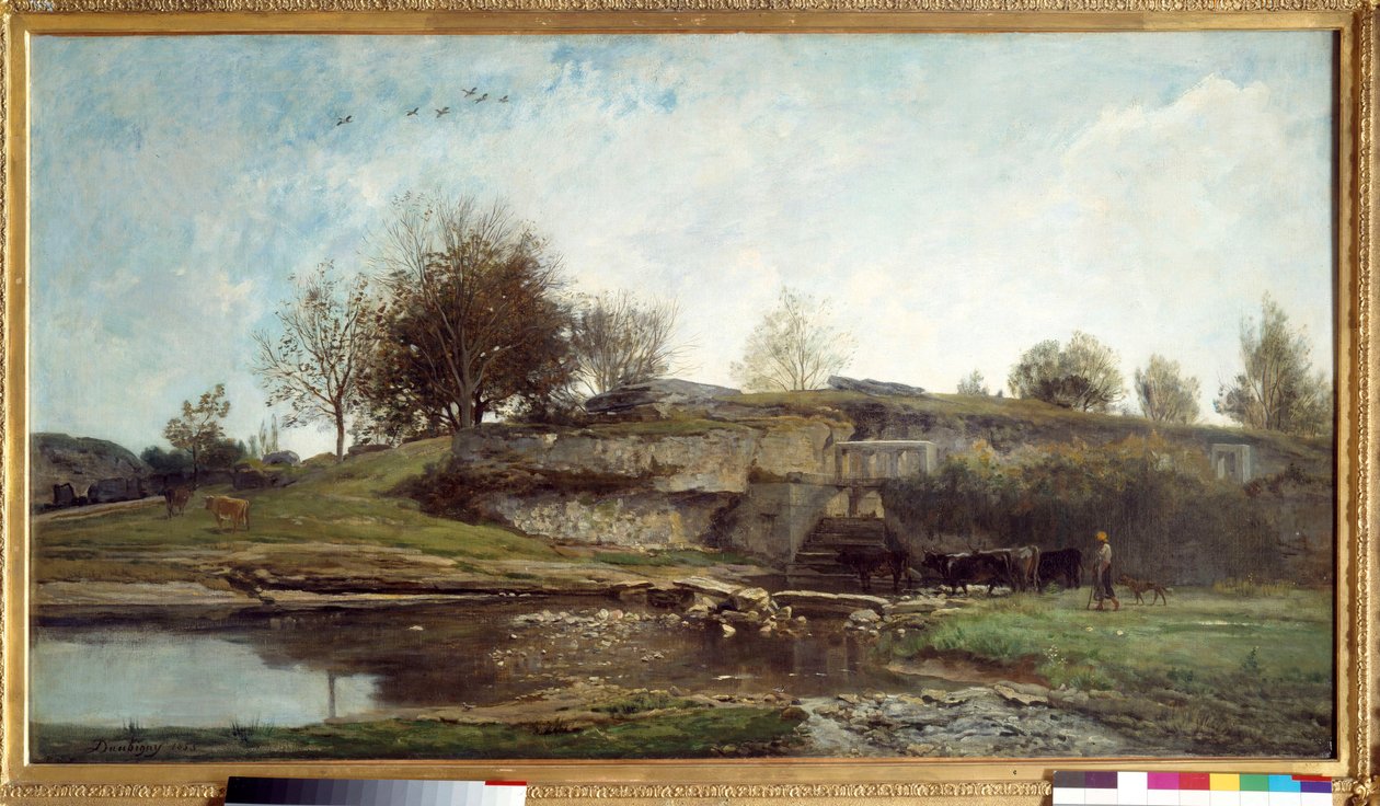 Veu de l "ecluse d" Optevoz Painting by Charles Francois Daubigny 作： チャールズ・フランソワ・ドービニー