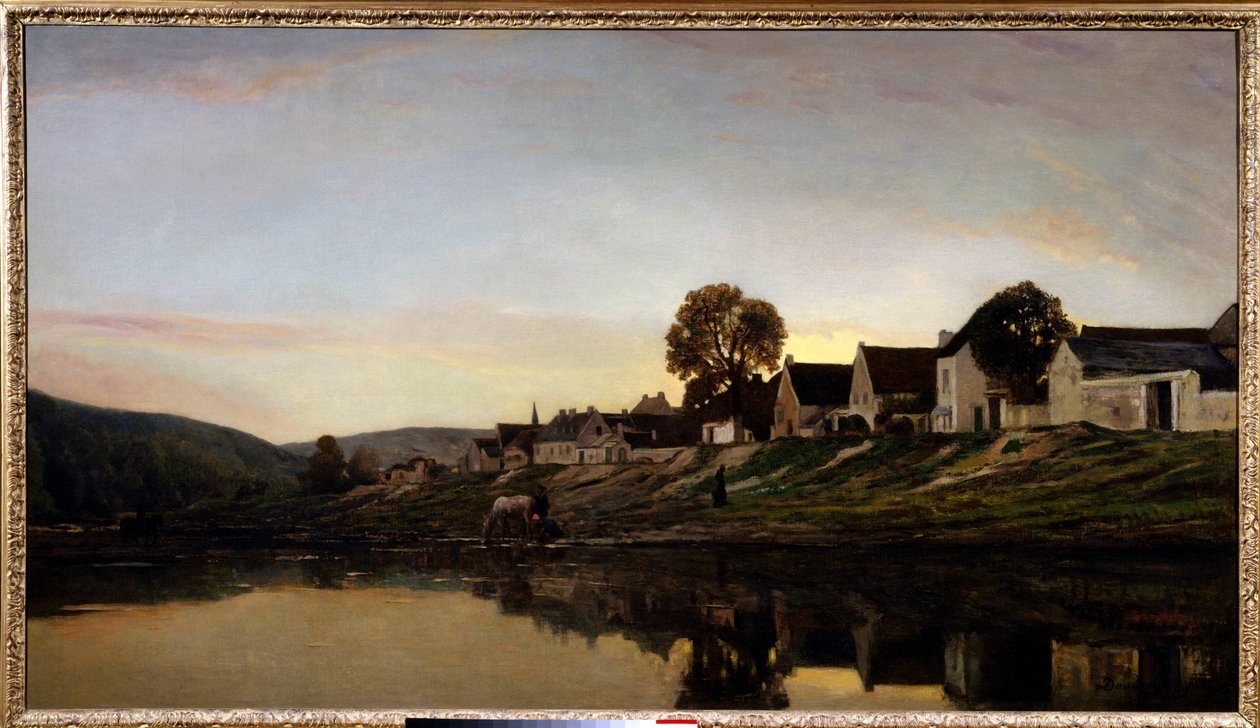 ボニエール近郊の村 シャルル・フランソワ・ドービニー（1817-1878）による絵画 1861年 個人蔵 作： チャールズ・フランソワ・ドービニー