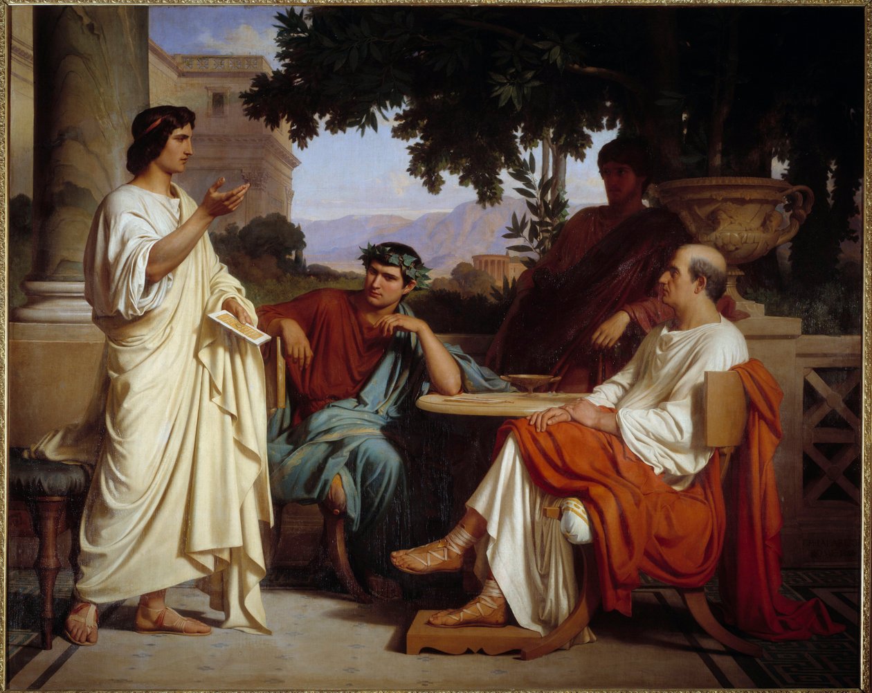 Virgil, Horaz und Varius bei Mecene von Charles François Jalabert