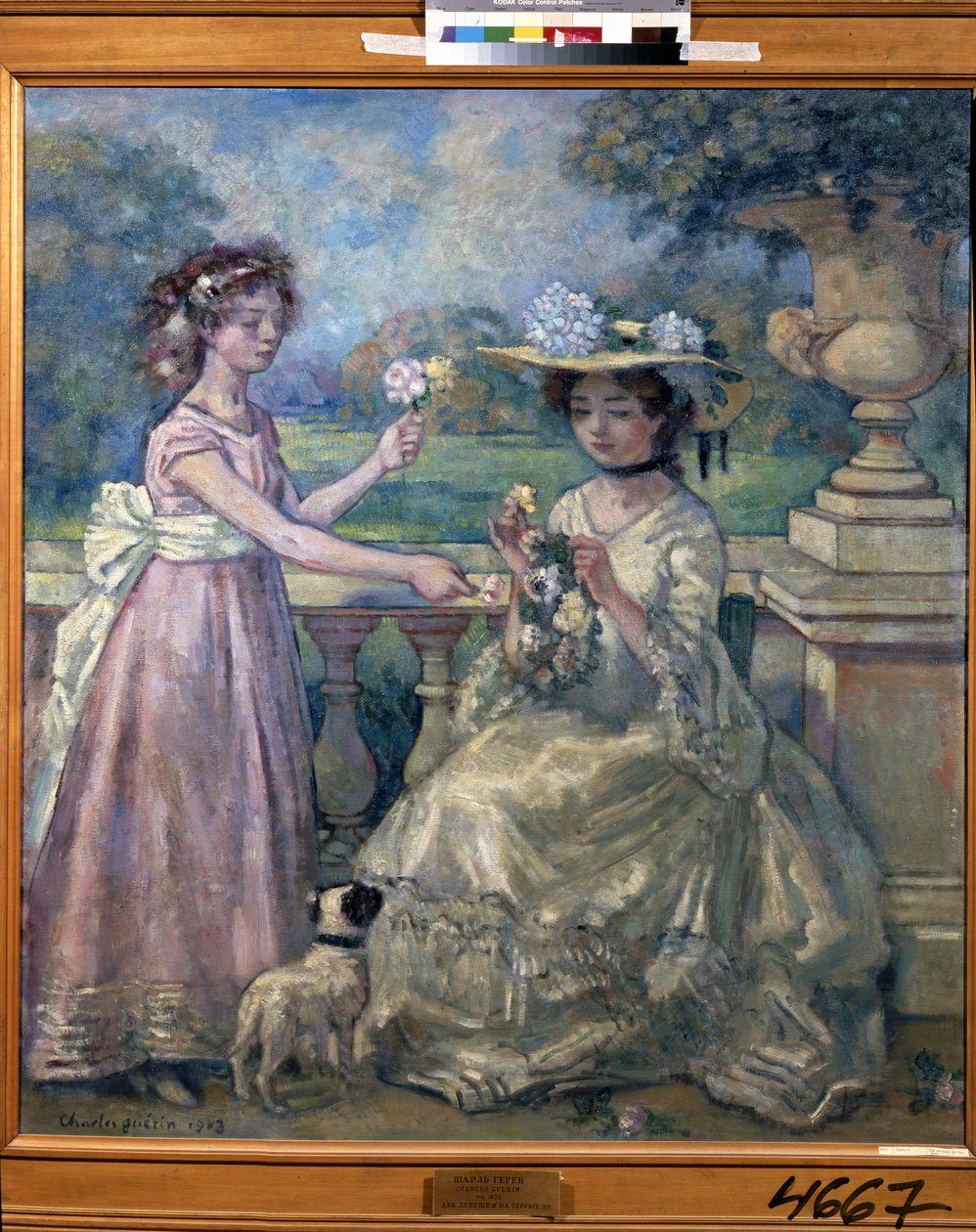テラスに二人の女の子。 Charles Francois Prosper Guerin (1875-1939) の絵画 作： シャルルフランソワプロスパーゲリン