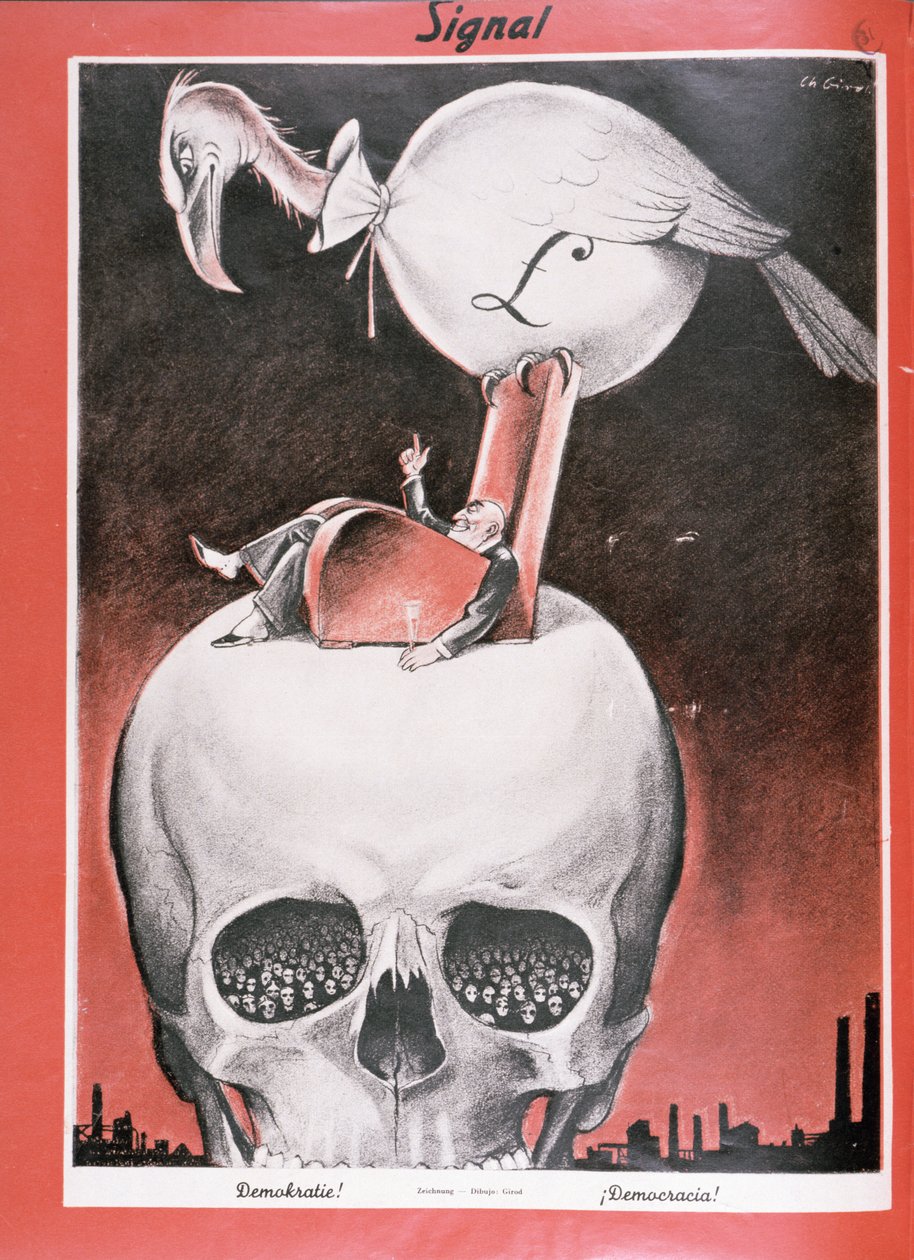 民主主義！」（『シグナル』誌第5号、1941年3月初版より）（リトグラフ 作： チャールズ・ジロッド