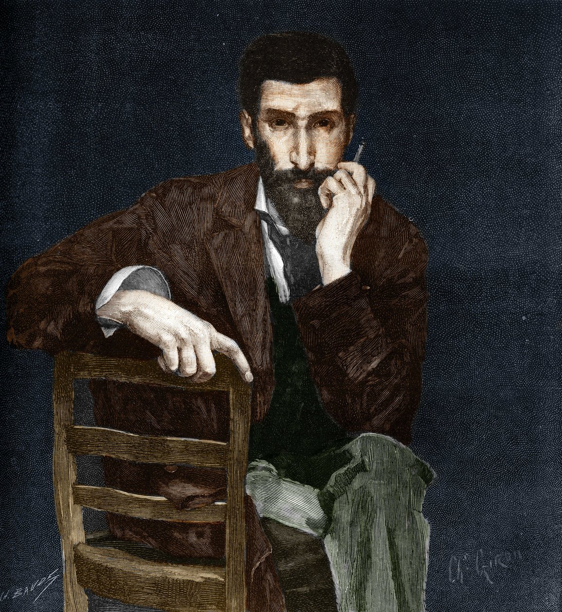 フランスの探検家Pierre Savorgnan of Brazza (1852-1905)の肖像。 作： チャールズ・ジロン