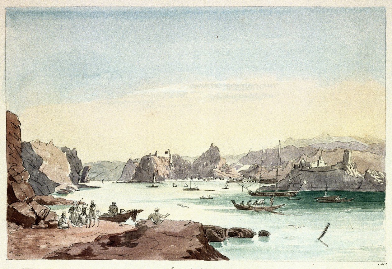 マスカットの小川（オマーン）。チャールズ・ハミルトン・スミス中佐（1776-1859）の絵画 作： チャールズハミルトンスミス