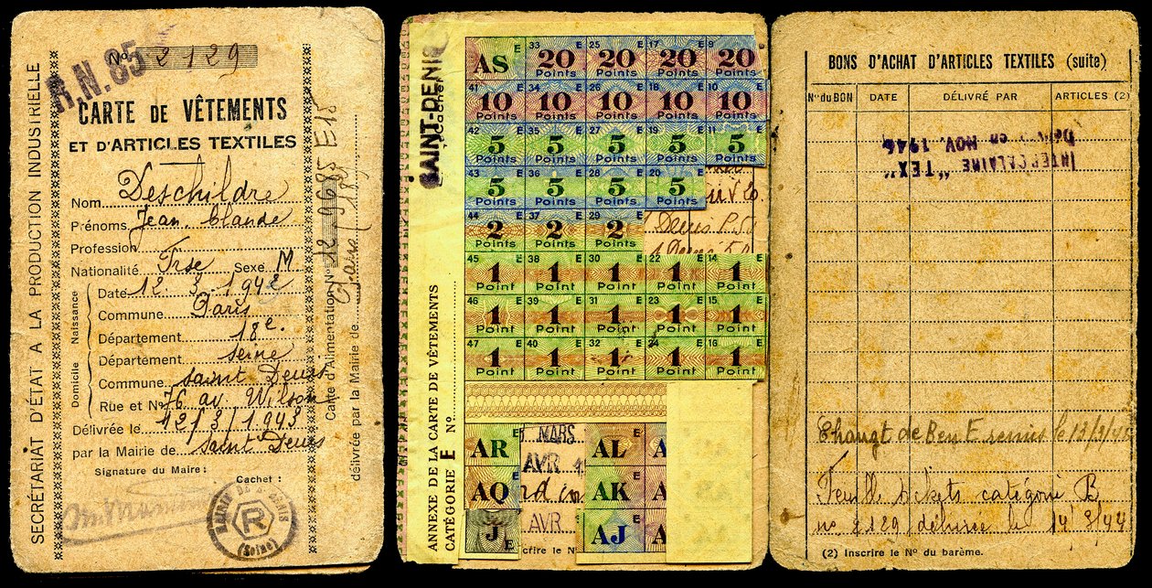 配給カード/衣料品カード/産業生産局/第二次世界大戦1941年 作： シャルル・アンリ・ジョセフ・リケルト