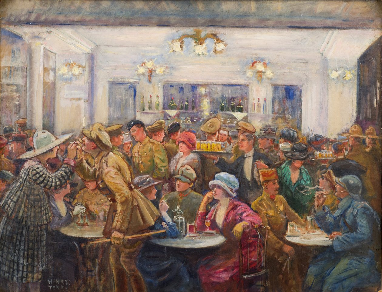 休憩中のLAlympiaの飲酒室、1918年頃（キャンバスボードに油彩） 作： チャールズ・ヘンリー・テンレ
