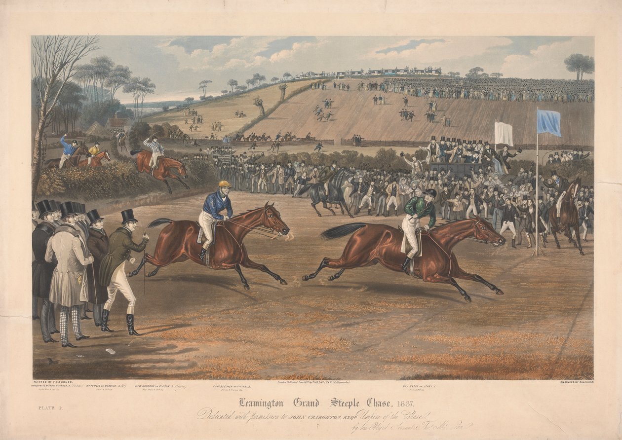 4 つのセットの 1 つ: Leamington Grand Steeple Chase ... 1837. Plate 4. Marqs of Waterford on Monarch ... 作： チャールズハント
