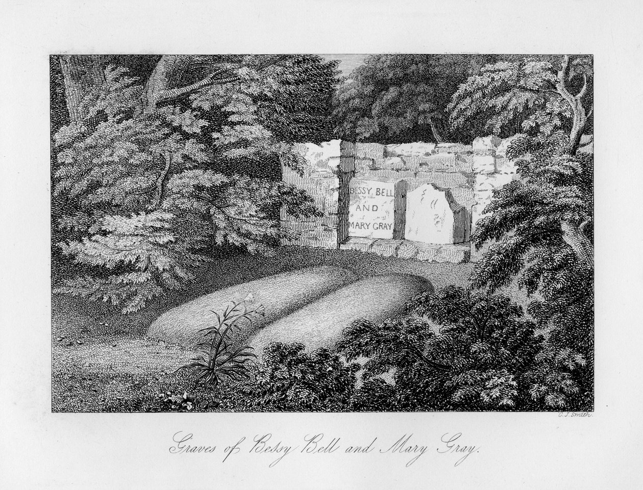 1840年、パース近郊のベッシーベルとメアリーグレイの墓。 作： チャールズ・J・スミス