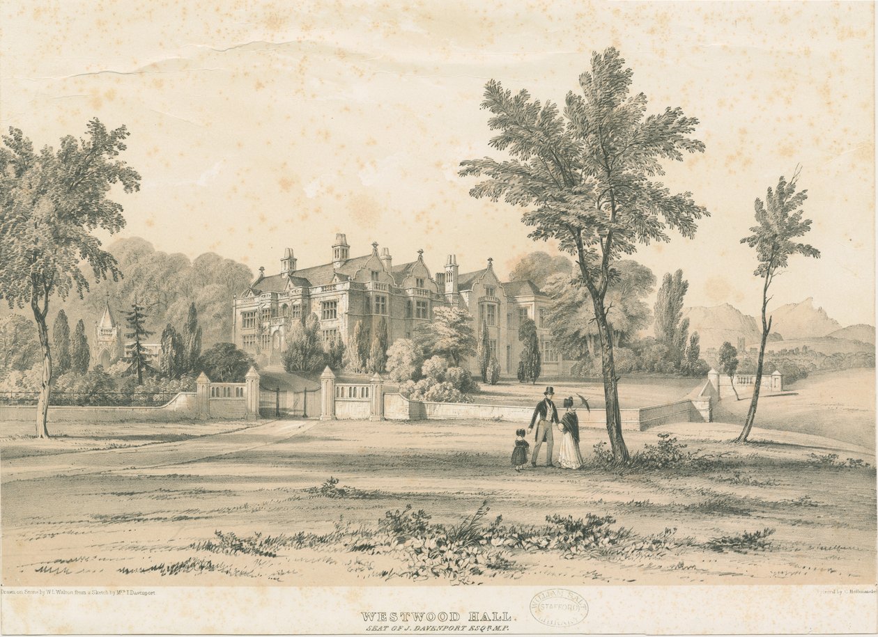 Westwood Hall：着色されたリトグラフ、nd [1832-1841] 作： チャールズ・ジョセフ・ハルマンデル