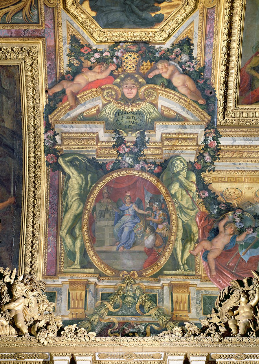 1674年にホテルロワイヤルデアンヴァリッドの創設、ギャルリーデグレースの天井画 作： チャールズ・ル・ブラン