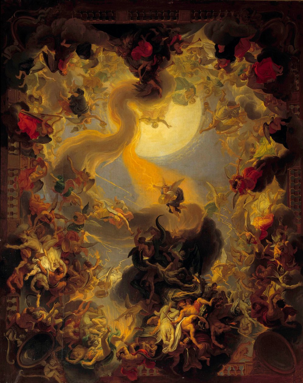反逆の天使たちの落下。シャルル・ルブラン（ル・ブラン）（1619-1690）の絵 作： チャールズ・ル・ブラン