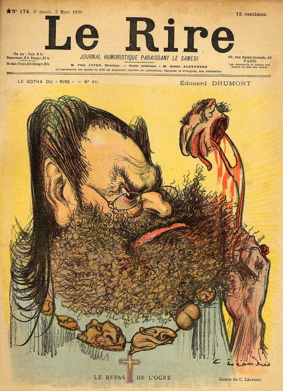 1898年3月5日、「ルリール」の表紙からのエドゥアールドルモンの風刺画 作： チャールズ・ランドレ