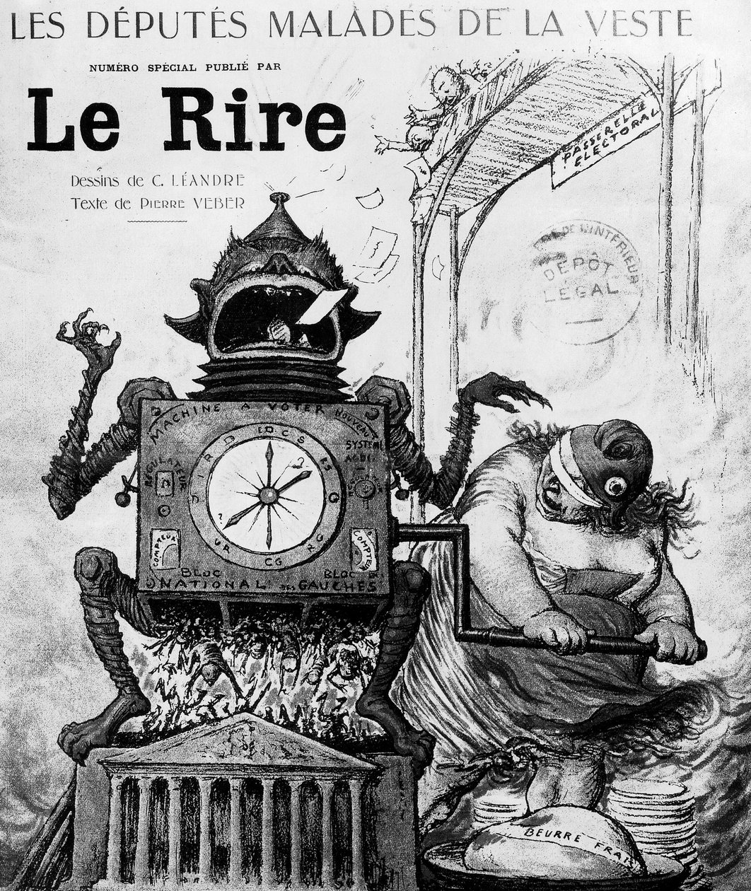 1月19日付の新聞「Le Rire」に掲載された、Charles Leandreによる1924年の総選挙に関する漫画。 作： チャールズ・ランドレ