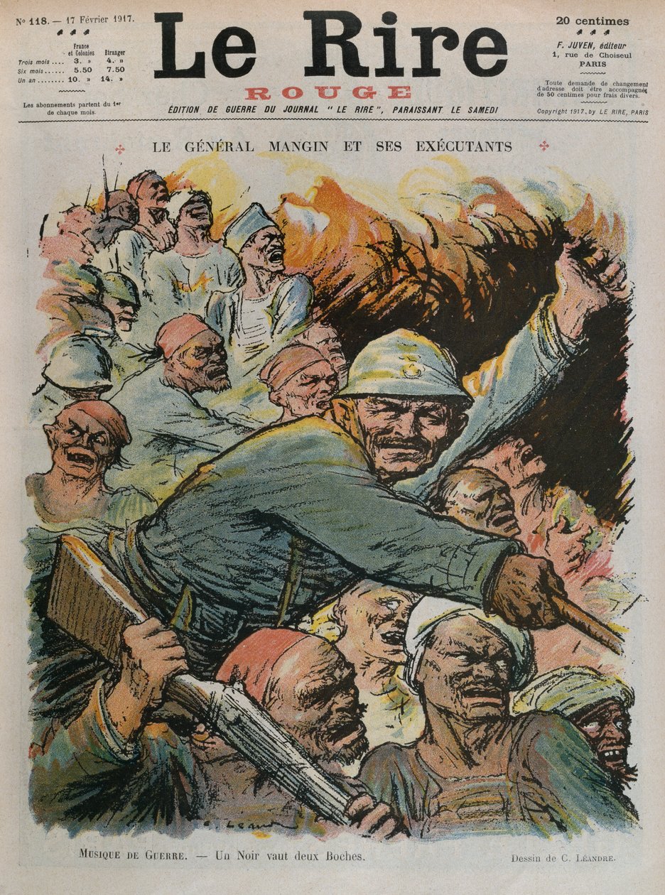 チャールズマンギン将軍とその部下、黒は2人のボッシュと同じくらい良い、1917年2月17日の「ルリールルージュ」の表紙イラスト 作： チャールズ・ランドレ