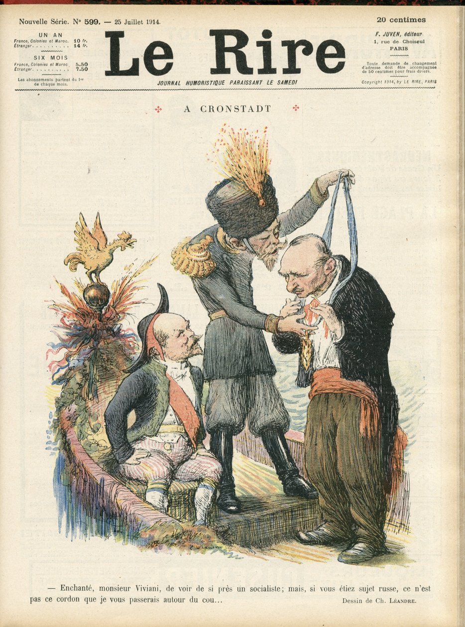 Le Lire誌の表紙に掲載されたCharles Leandre（1862-1934）のイラスト（25/07/14） - "Monsieur Viviani to see so close a socialist, but if you were a Russian subject, it is not that cord that I would pass on to you.".- A crondstadt - ロシア、クロ 作： チャールズ・ランドレ