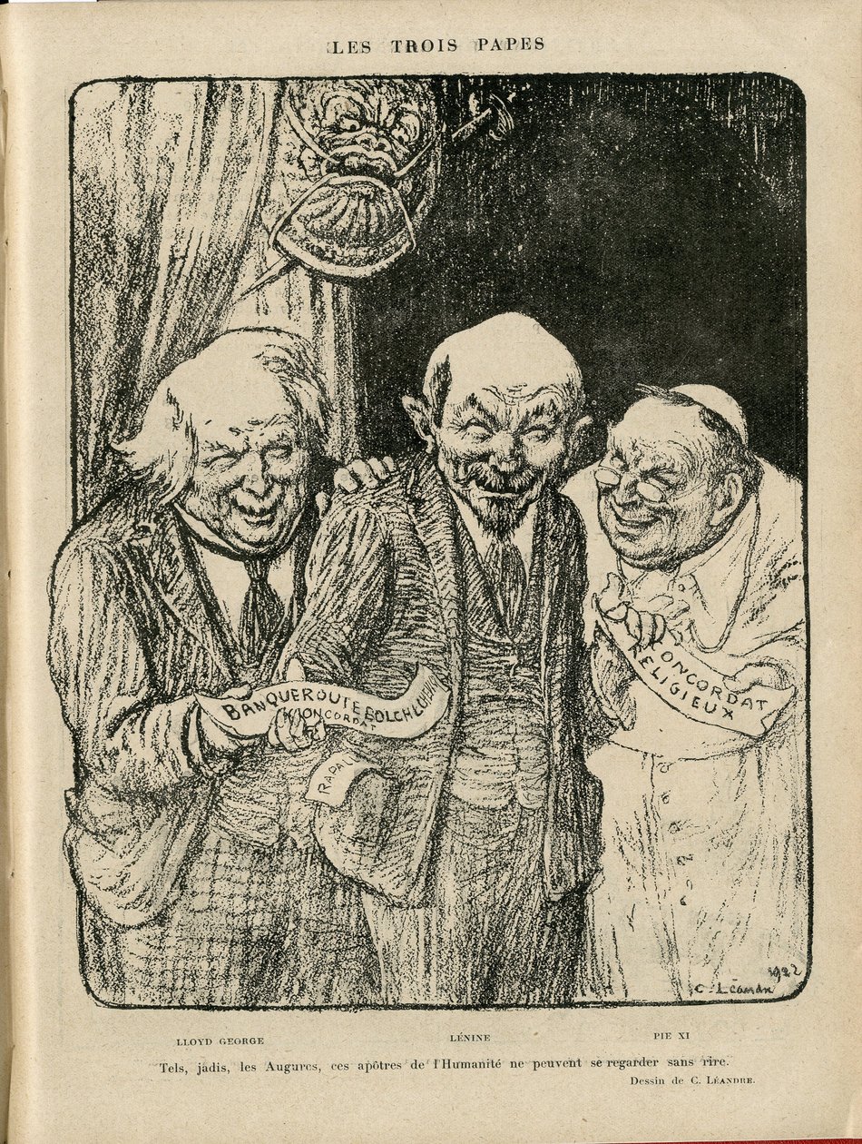 シャルル・ルアンドル（1862-1934）のイラスト（Le Rire, 03/06/22） - 3人の教皇 - イギリス Great Britain, U.S.R., ベリファイアの日付, 帝国議会 - レニン, ロイド・ジョージ, ピウス11世 作： チャールズ・ランドレ