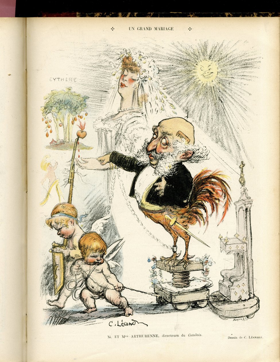 シャルル・ルアンドル（1862-1934）のイラスト（Le Rire, 22/10/04） - Un grand mariage - Marriage - Coq, Meyer Arthur - Animalisation 作： チャールズ・ランドレ