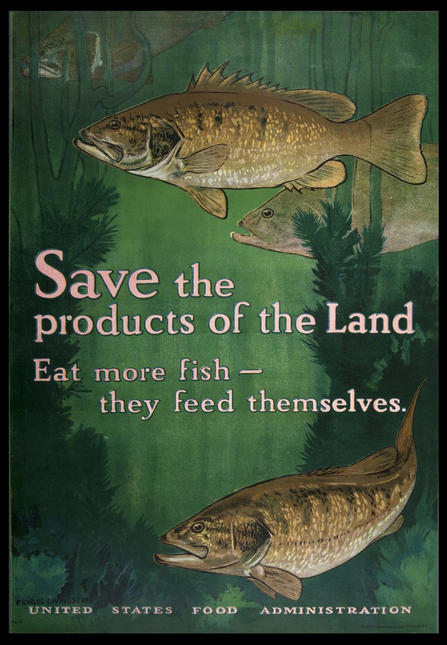 土地の産物を保存し、より多くの魚を食べる、1914-18 作： チャールズリビングストンブル