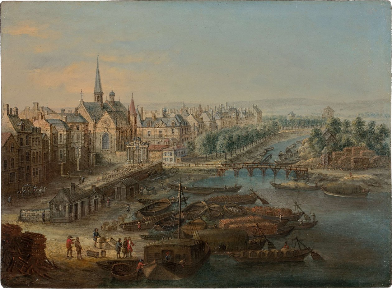 1730年代、パリのアーセナル、ポート・サン・ポール、ケ・デ・セレスタンの眺め。 作： CharlesLéopoldvanGrevenbroeck