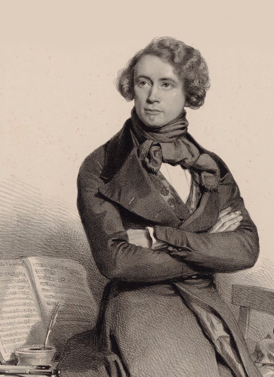 チェロ奏者で作曲家の Adrien-François Servais 1807-1866 の肖像、1838 年。 作： チャールズ・ルイ・ボーニエ