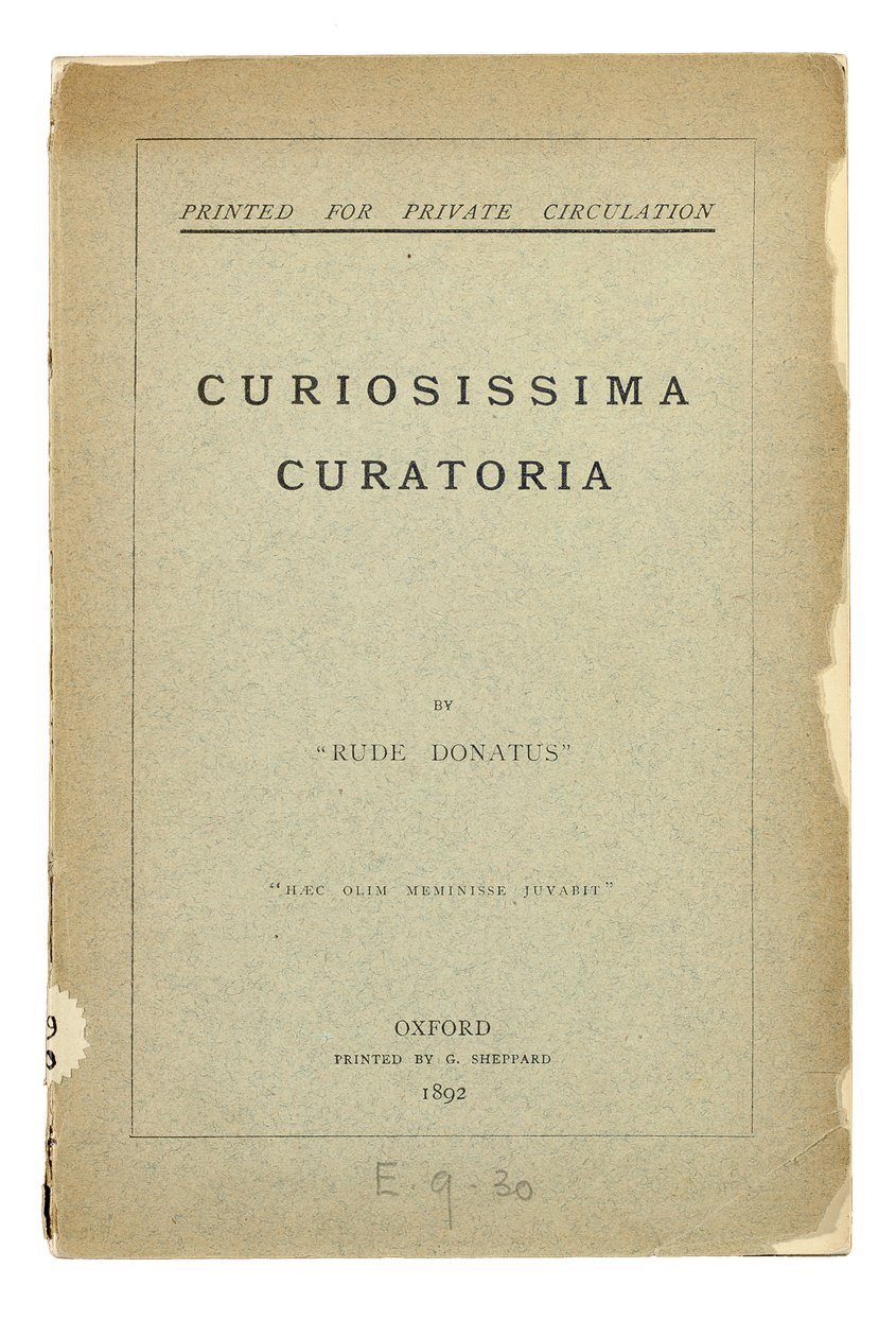 オックスフォードの「RudeDonatus」による「CuriosissimaCuratoria」のタイトルページ 作： チャールズ・ルトウィッジ・ドジソン