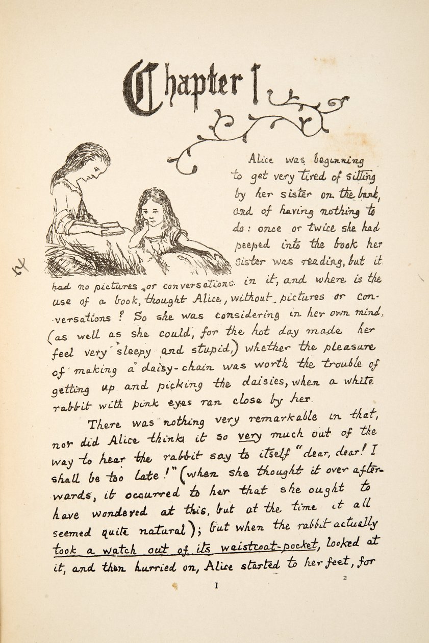 アリスと妹、イラストはアリスアドベンチャーアンダーグラウンド、パブ。 1886（ファクシミリ） 作： チャールズ・ルトウィッジ・ドジソン