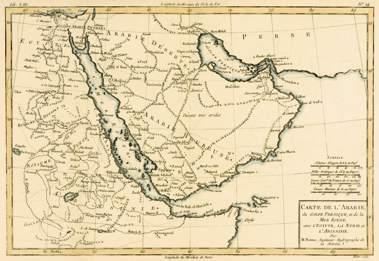 Guillaume Raynal（1713-96）の「Atlas de Toutes les Parties Connues du Globe Terrestre」のアラビア、ペルシャ湾、紅海、エジプト、ヌビア、アビシニアは、ジュネーブ、1780年（ 作： チャールズ・マリー・リゴバート・ボン