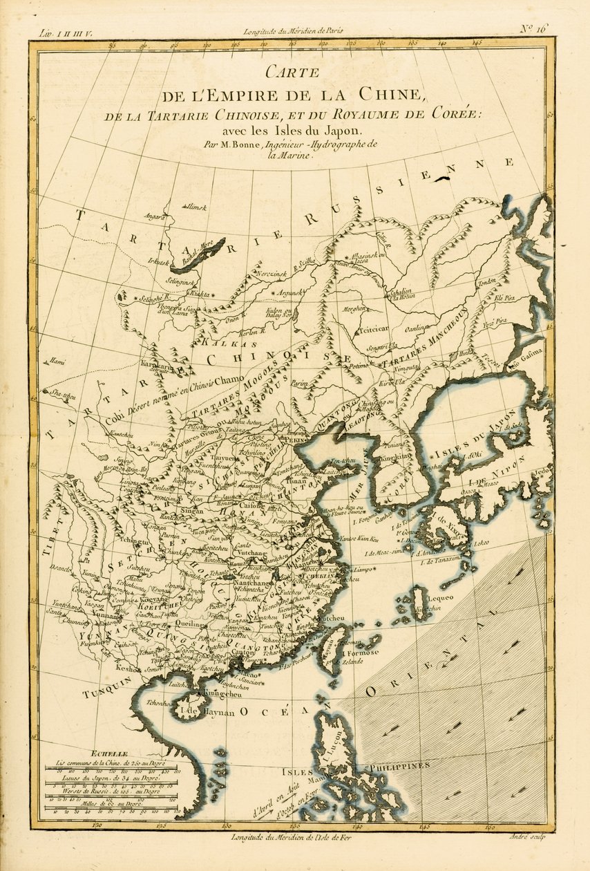 中国の帝国、中国の酒場、韓国の王国、日本列島、アトラスドトゥトゥレパーティーグローブテレストル、ギヨームレイナル作（1713-96）1780年発行（colou 作： チャールズ・マリー・リゴバート・ボン