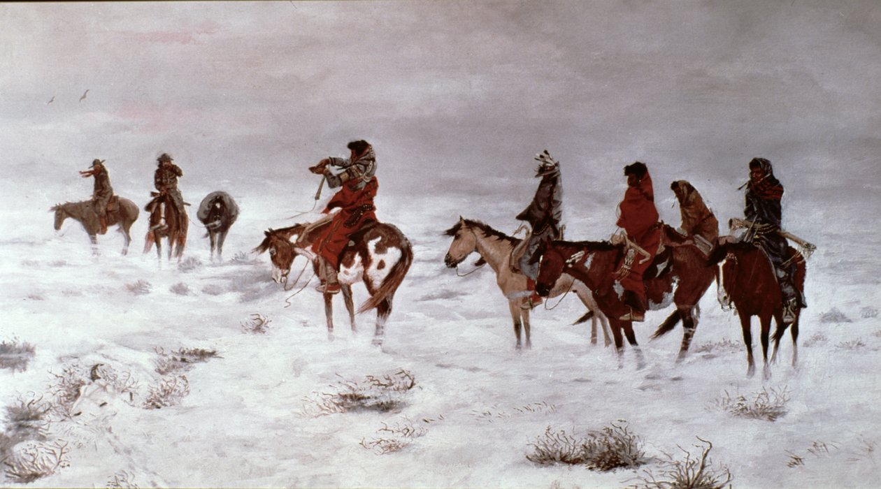 雪嵐の中で迷子になった私たちは友達です」1888年（油彩・キャンバス 作： チャールズ・マリオン・ラッセル