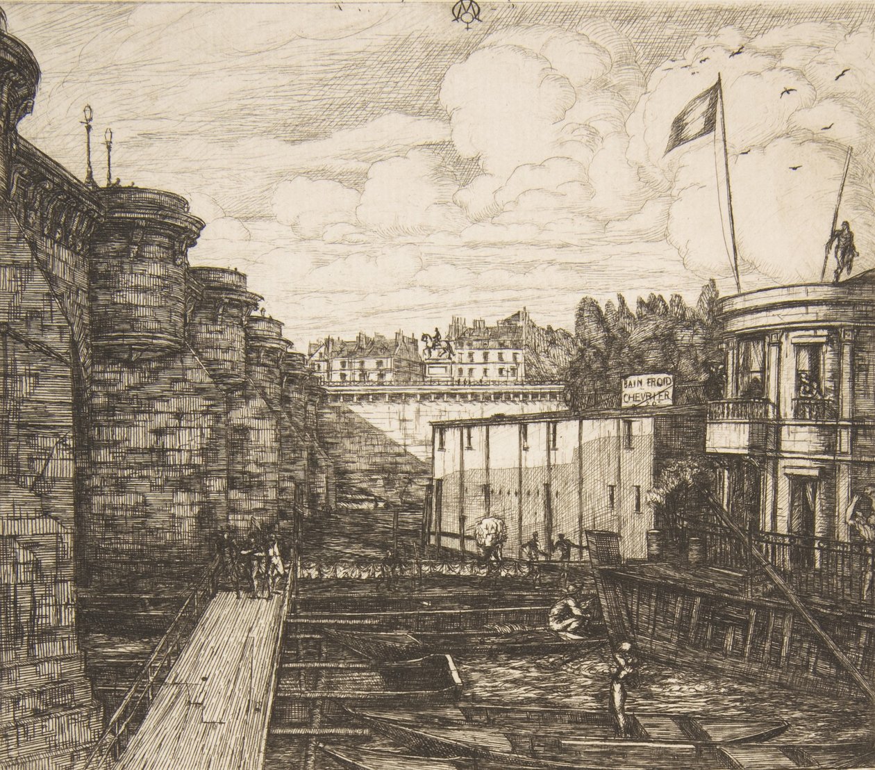 ベインフロイドのシェヴリエ・シェヴリエの冷水浴施設、またはスクール・バス、パリ、1864年。 作： チャールズ・メリヨン