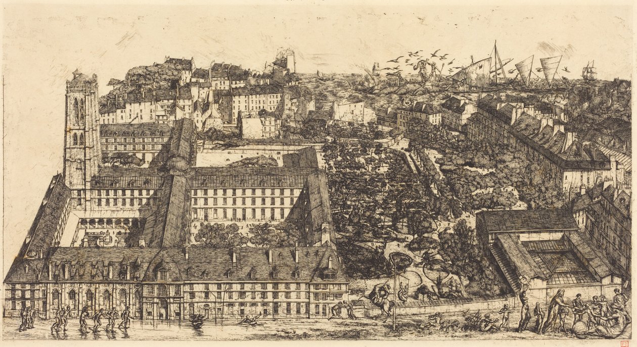 パリ、アンリ4世学院、またはナポレオン高等学校（アンリ4世学院またはナポレオン学校、パリ） 作： チャールズ・メリヨン