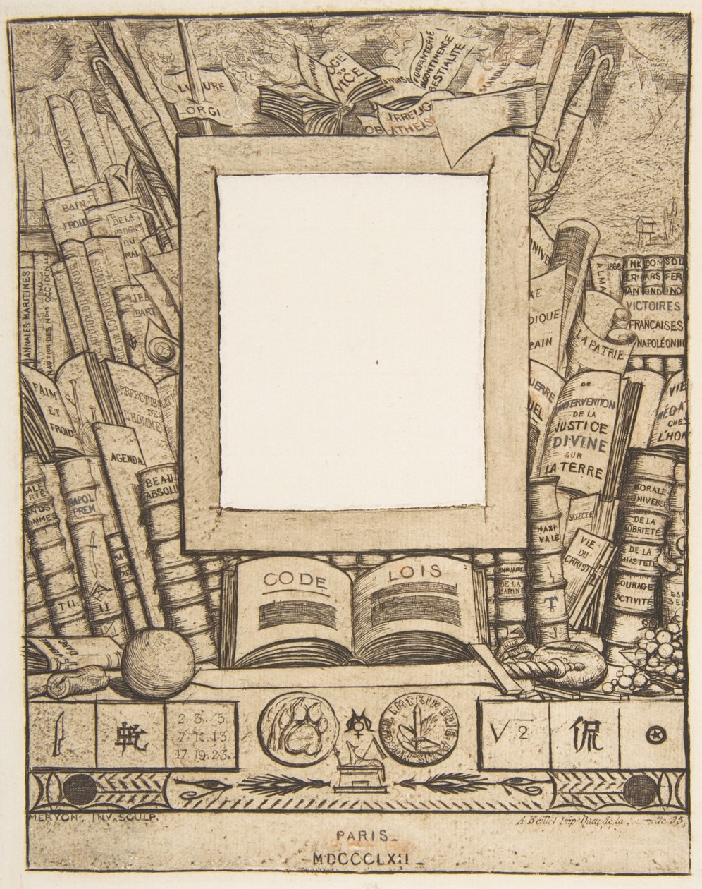 アルマン・ゲローの肖像画のフレームのデザイン、1862年。 作： チャールズ・メリヨン