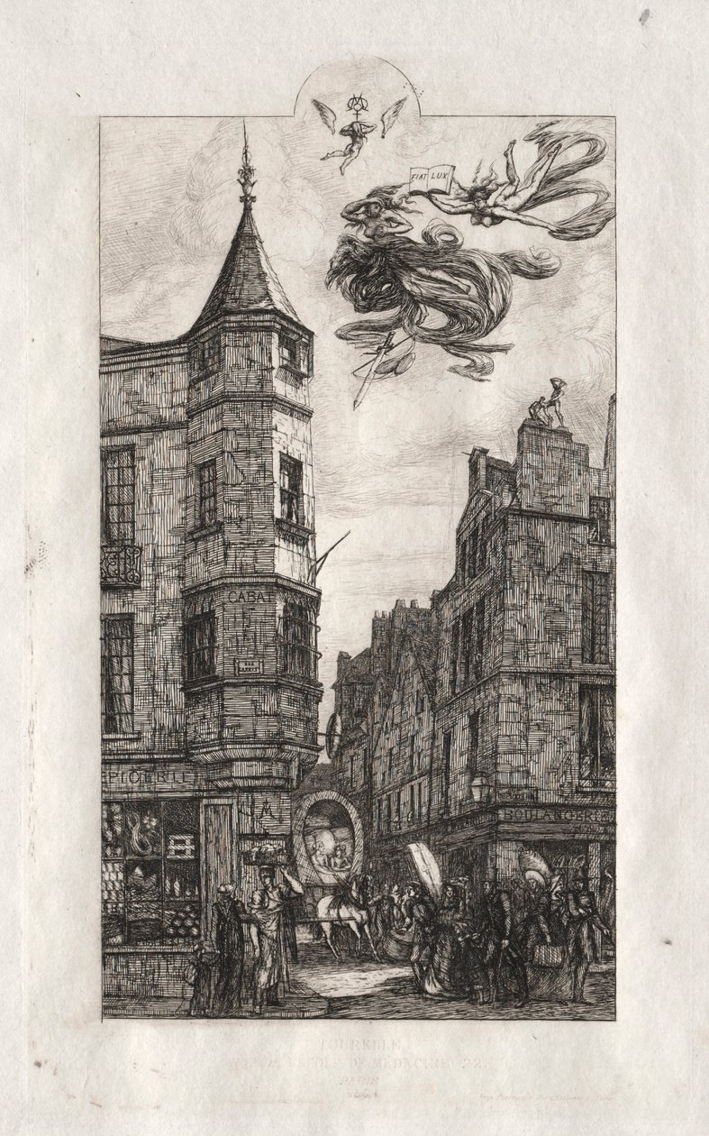 パリのエッチング：Tourelle、rue de lEcole deMédicine、1861。 作： チャールズ・メリヨン