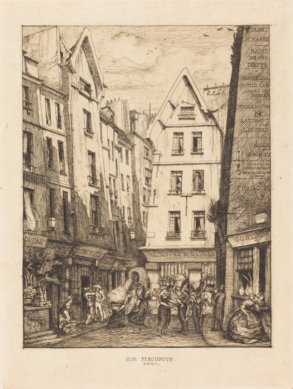 パリの市場近くにあるピルーエット通り（Pirouette Street, Near the Markets, Paris） 作： チャールズ・メリヨン