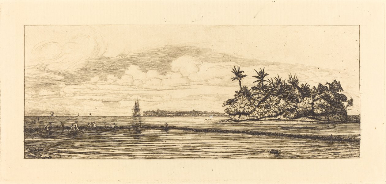 オセアニア、ウベア (ウォリス) の島々。 Peche aux palmes、1845年 作： チャールズ・メリヨン