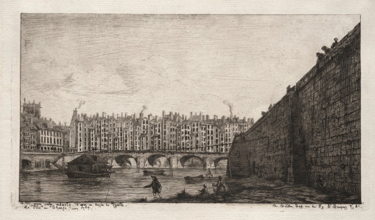 1784年、1855年頃のパリの交換橋。 作： チャールズ・メリヨン