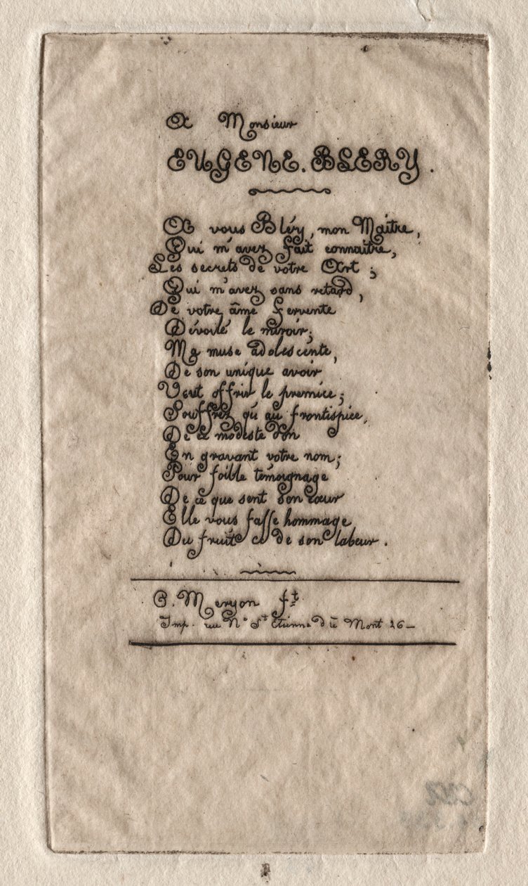 ウジェーヌブリーの詩、1854年。 作： チャールズ・メリヨン