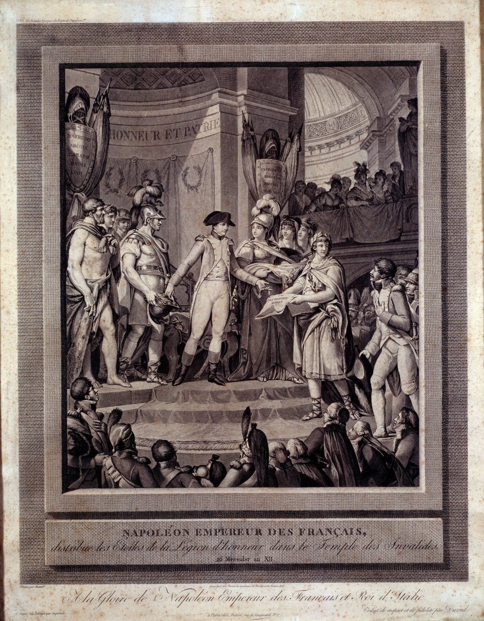 アンヴァリッドでレジオン・ドヌール勲章の星を配るナポレオン 26 messidor an XII.シャルル・モネ（1732-1808年4月）の版画 作： チャールズ・モネ