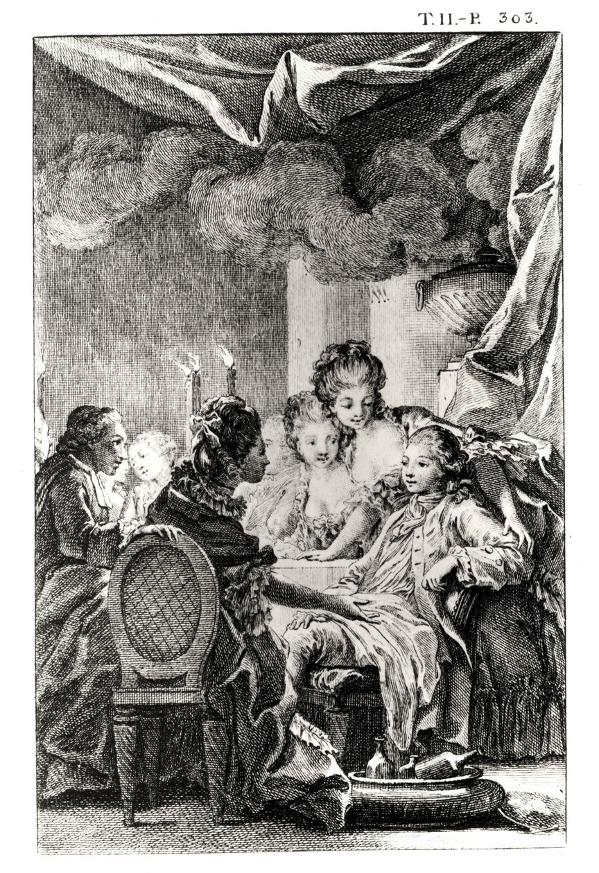Voltaire（1694-1778）による「L&39;Ingenu」のシーン（彫刻）（bw写真） 作： チャールズ・モネ