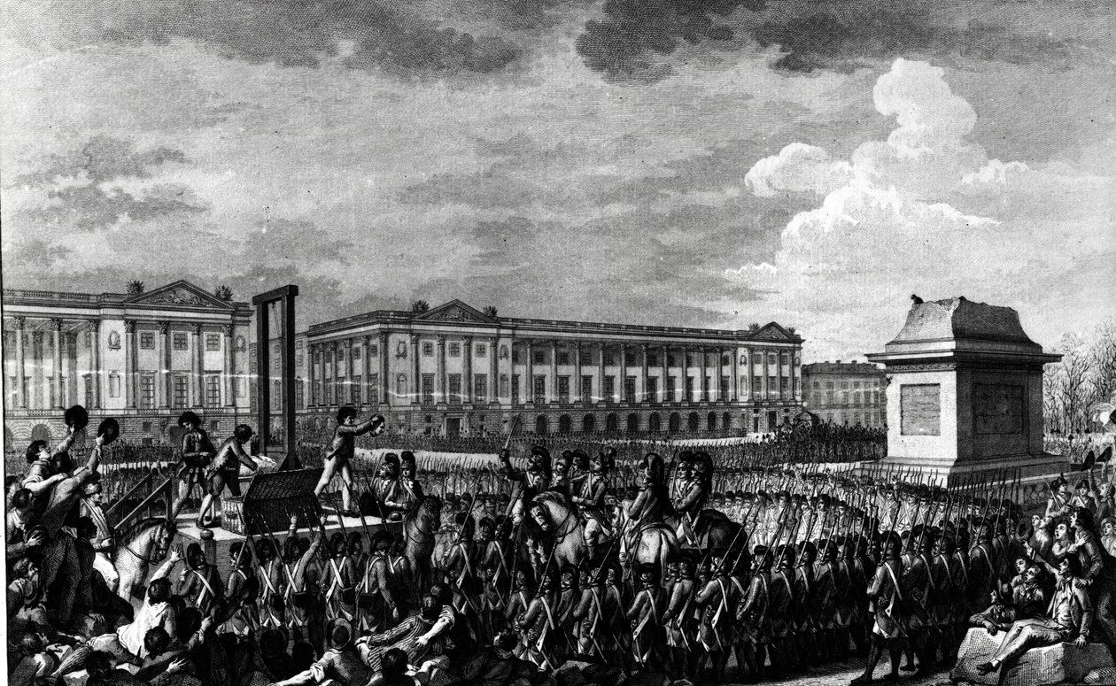 1793年1月21日：イシドルスタニスラスヘルマン（1743-1809）1793によって刻まれた革命の場でのルイ16世の死（1754-93） 作： チャールズ・モネ