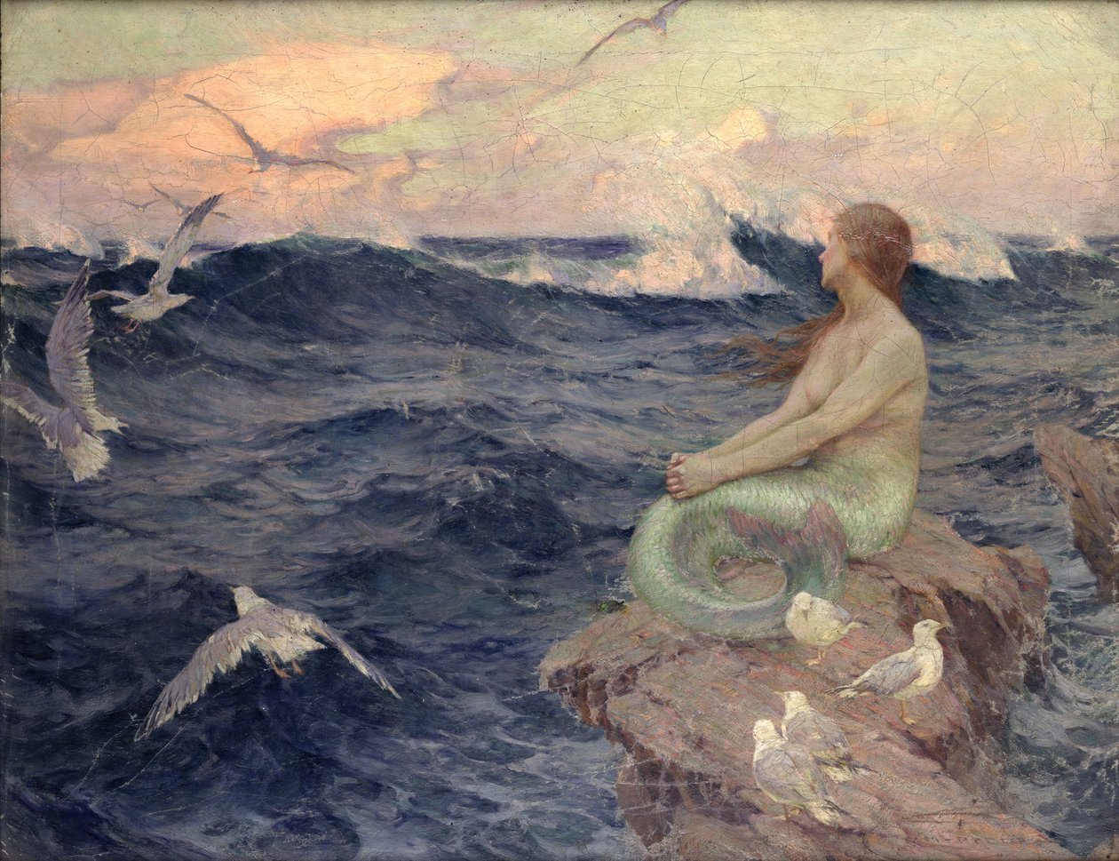 女性の 油絵　人魚姫 人魚姫（キャンバスに油彩）