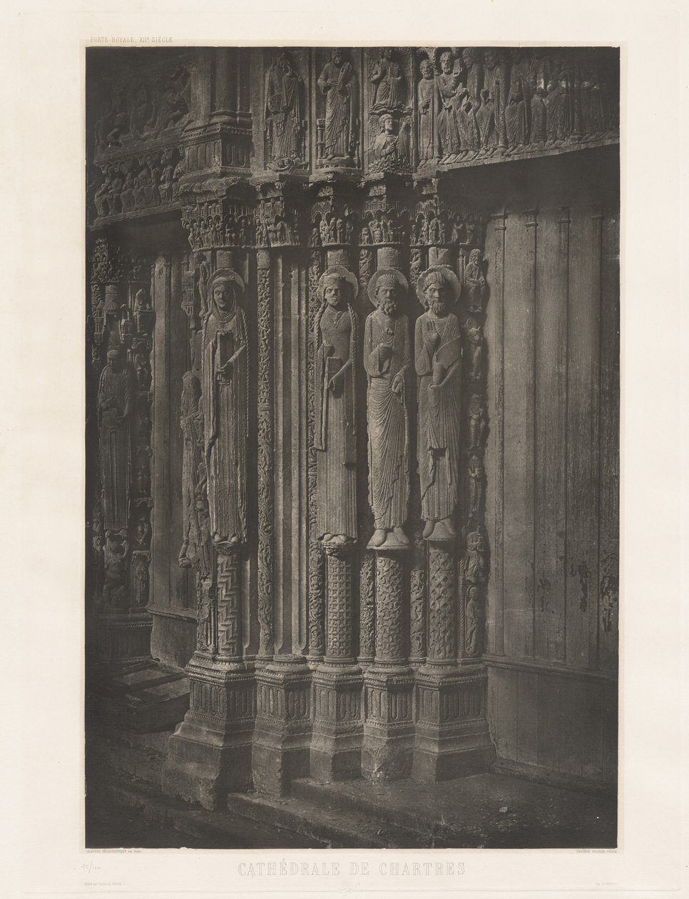 Planche XIII - Cathédrale de Chartres, Statues Colonnes de la Porte Centrale du Portail Royal (Plate XIII - Chartres Cathedral, Statue Colonnes in the Central Door of the Royal Entrance),1855, printed 1982 (写真) 作： チャールズ・ネグレ