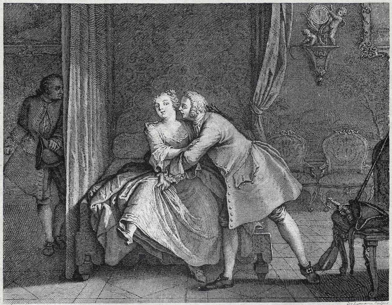 Les contes de La Fontaine, circa 1743」の耳かきと型抜きのイラスト。 作： チャールズニコラスIIコーチン