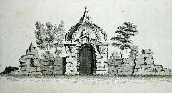 1758年に出版された「ゴシック・中国・近代趣味の装飾建築」の中の「石窟」（エングレーヴィング 作： チャールズ・オーバー