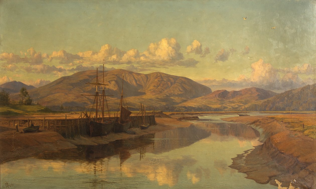 Old Wigtown Quay and Cairnsmuir, c.1890 （油彩・キャンバス 作： チャールズ・パーソンズ・ナイト